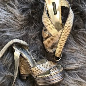 Dolce & Gabbana snakeskin open toe platforms